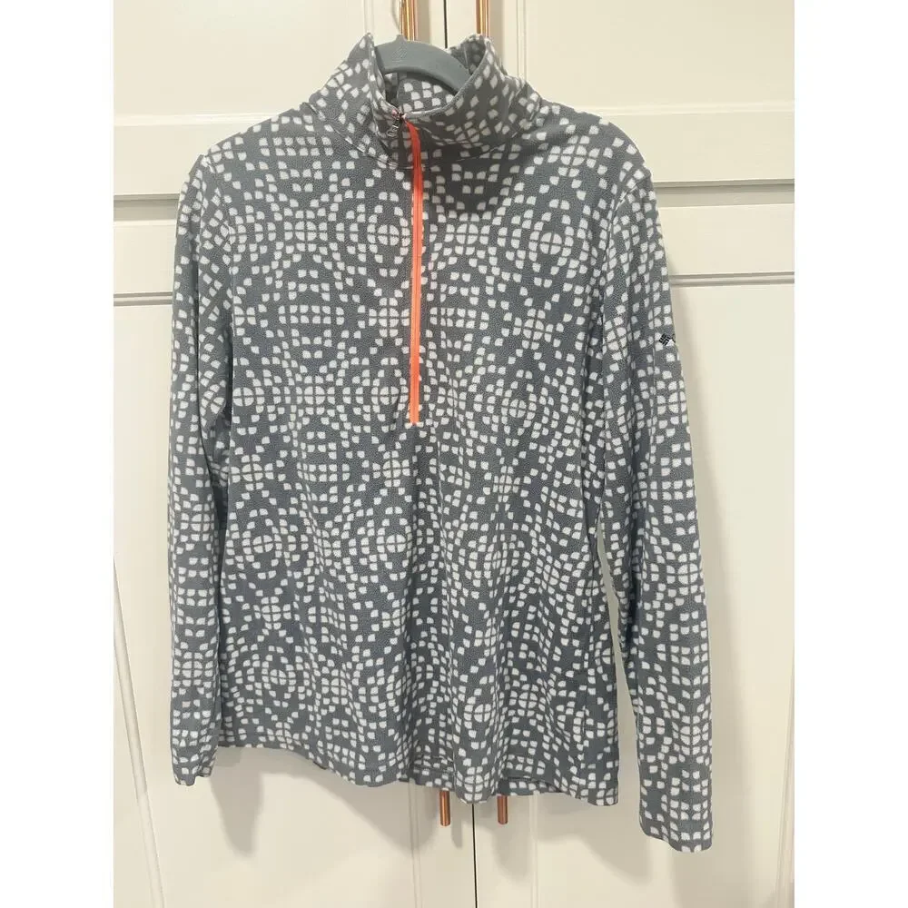 Columbia 1/4 zip fleece pullover jacket geometric grey/white women size large